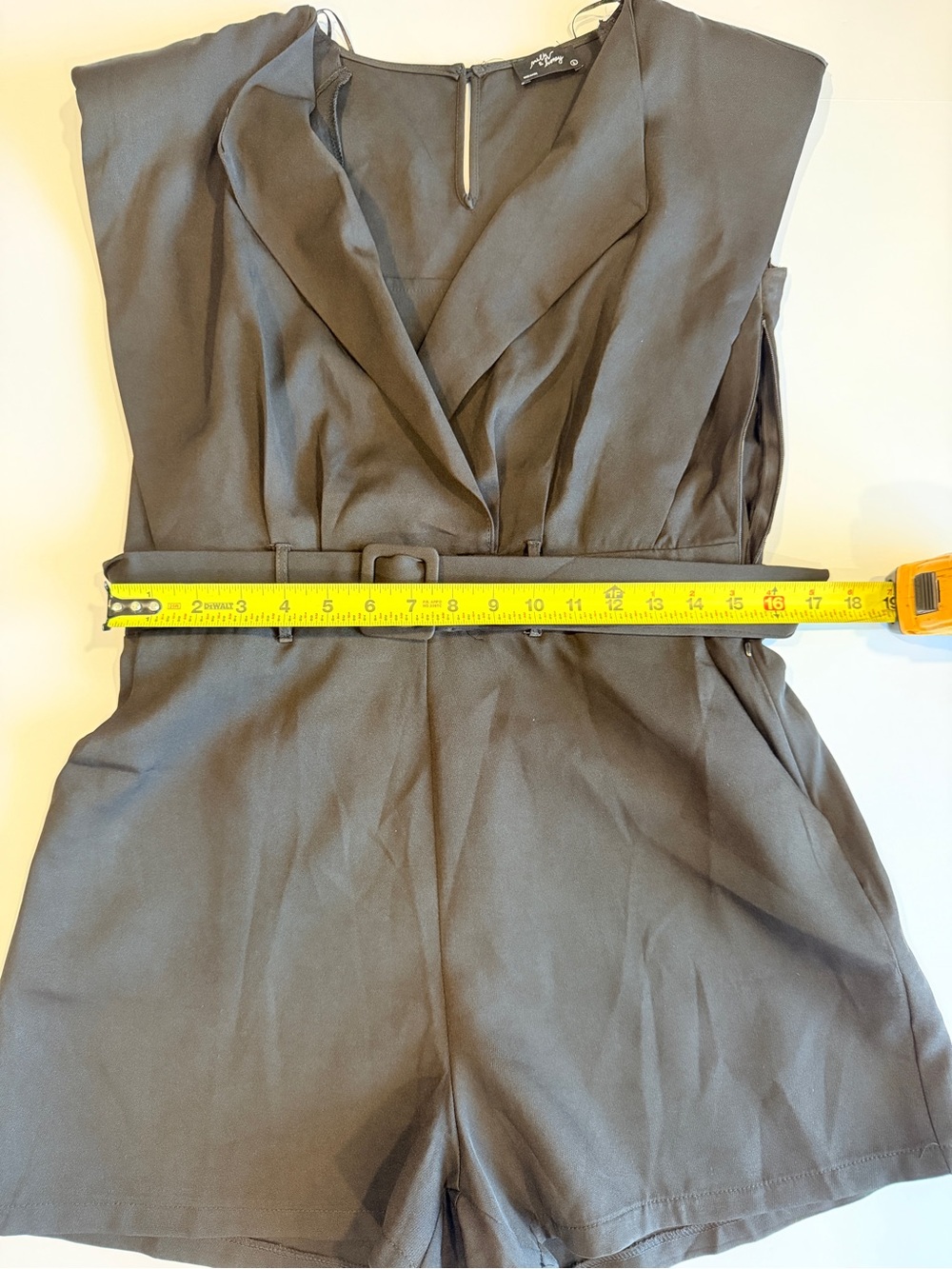 Sleeveless Belted V-Neck Romper in Olive - Unbranded - Picture 6 of 7